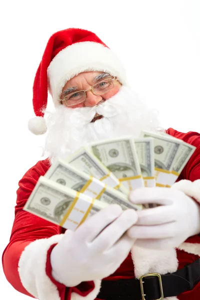Père Noël avec des dollars — Photo