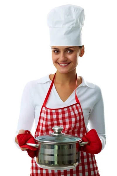 Woman with pan — Stock Photo, Image