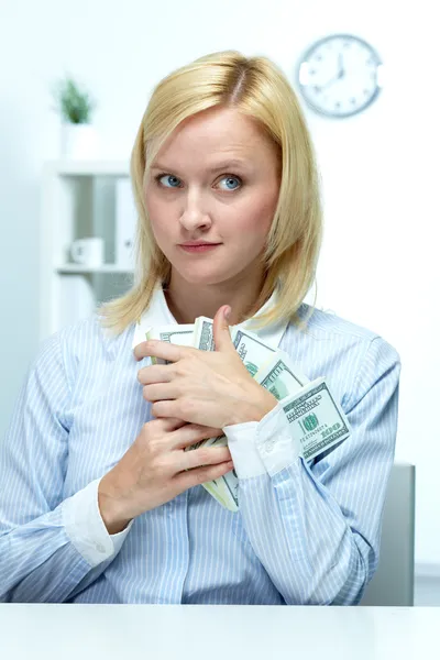 Greedy businesswoman — Stock Photo, Image