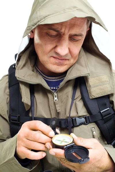 Man with compass — Stock Photo, Image