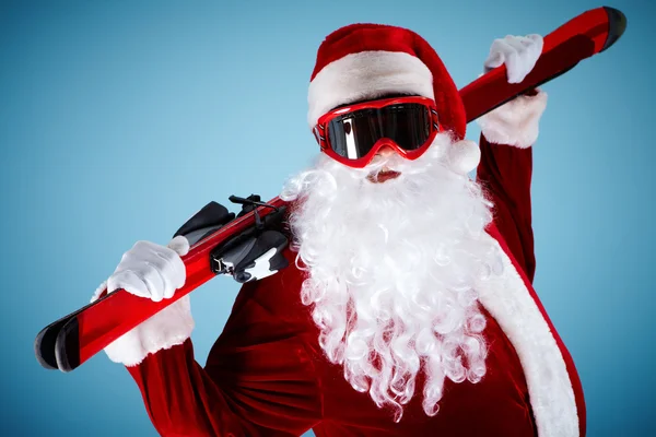 圣诞老人与滑雪板 — 图库照片