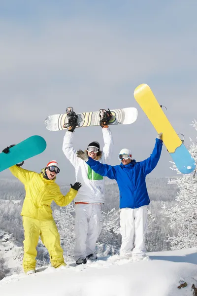 Radosny snowboardzistów — Zdjęcie stockowe