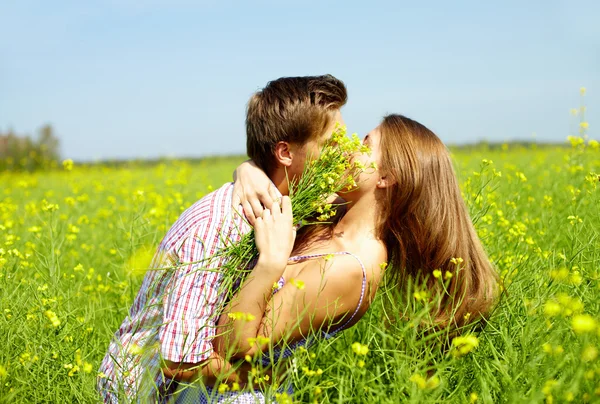 Kiss in the field — Stock Photo, Image