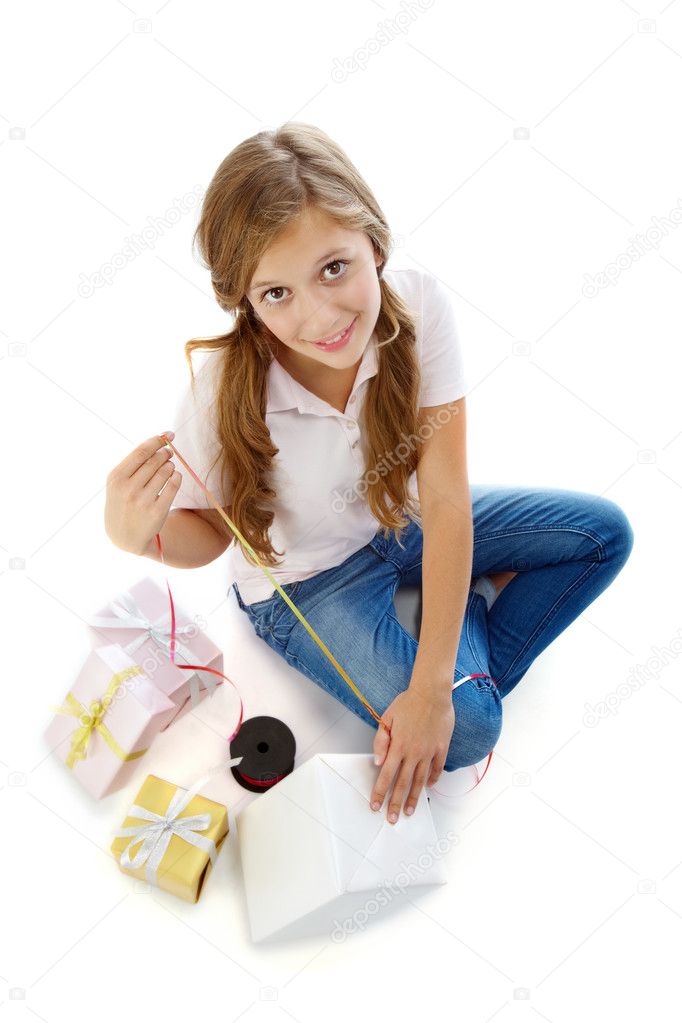 Girl with giftboxes
