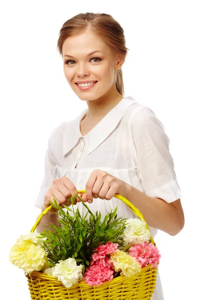 Lady with flowers — Stock Photo, Image