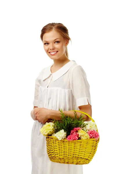 Lady with flowers — Stock Photo, Image