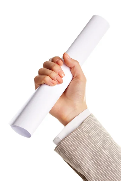 Mão com papel — Fotografia de Stock