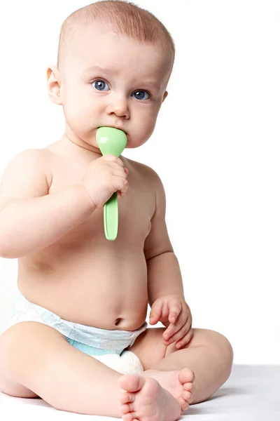 Bebek kaşık ile — Stok fotoğraf
