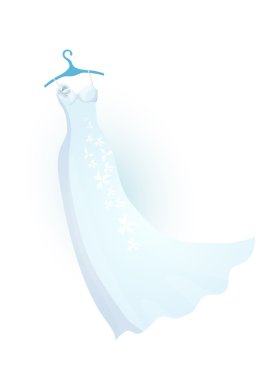 Vector illustration of beautiful wedding dress with flowers and pearls clipart