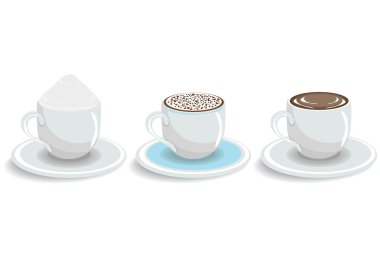 Three cups of espresso, cappuccino and coffee with cream clipart