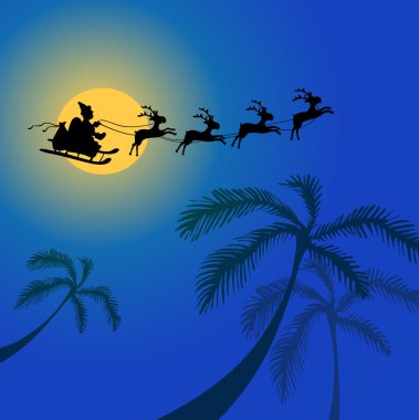 Santa Claus with reindeers flying over Africa clipart