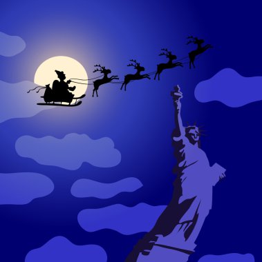 Noel Baba ile Amerika üzerinde uçan reindeers