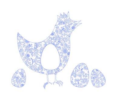 Ornate chicken with eggs clipart