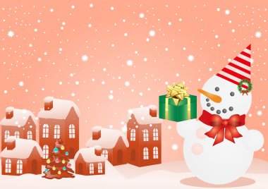 Christmas houses and snowman clipart