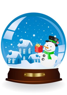 Christmas houses and snowman in a sphere clipart