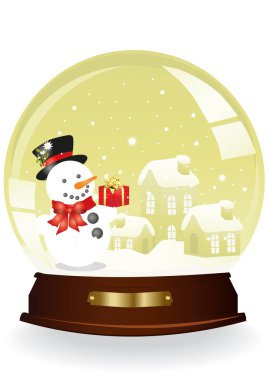 Houses and snowman in a yellow sphere clipart