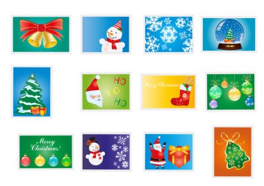 Christmas and new years stamps clipart