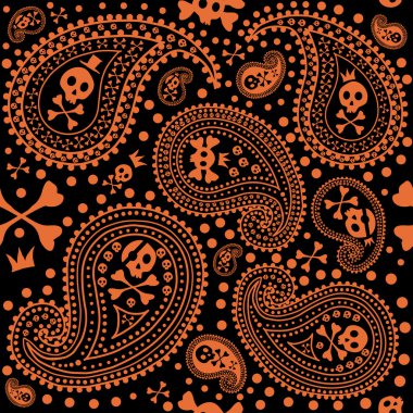 Pattern with a paisley and skulls clipart