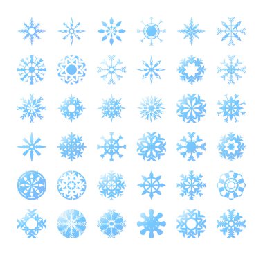 Thirty six blue snowflakes clipart