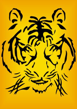 Bengal tiger head over orange background clipart