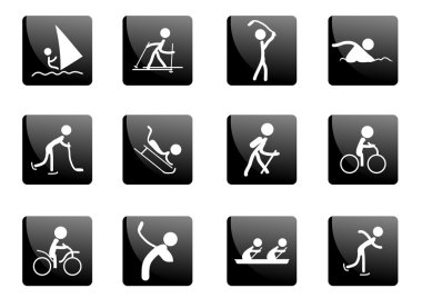 Black glossy sport icons clipart