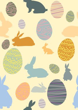 Pattern with eggs, chicken, rabbits. clipart