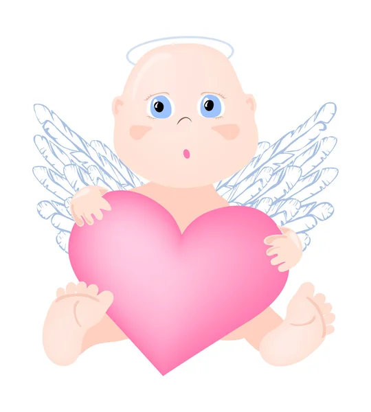 Ilustração vetorial de anjo com grande coração —  Vetores de Stock
