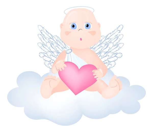 Vector illustration of adorable angel sitting on the cloud — Stock Vector