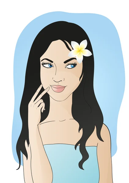 Vektorové ilustrace krásná brunetka s tropická květina ve vlasech — Stockový vektor
