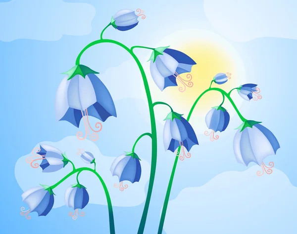 Illustration vectorielle de cloches bleues sur le fond du ciel — Image vectorielle