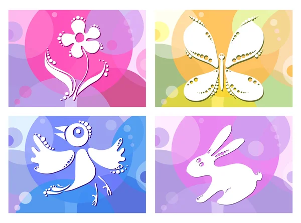 Ilustração vetorial criativa de pássaro, borboleta, flor e coelho —  Vetores de Stock