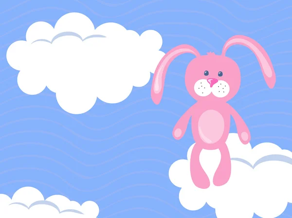 Vector illustration of pink bunny on a sky background — Stock Vector