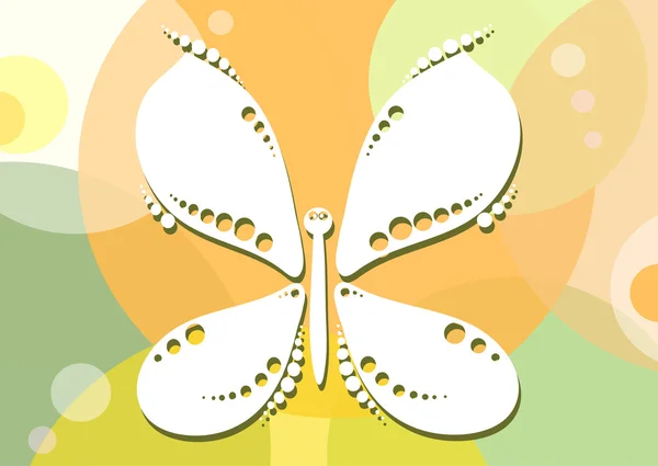 Ilustración vectorial de mariposa blanca sobre fondo colorido — Vector de stock