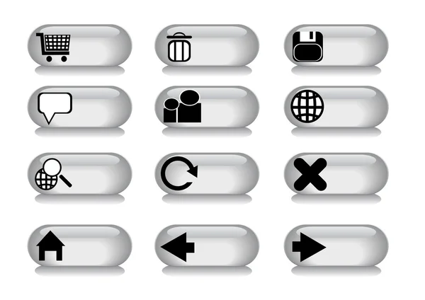 Kolekce různých šedá tlačítka s ikonami, vektorové ilustrace — Stockový vektor