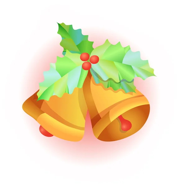 Ilustración vectorial de campanas de Navidad con muérdago — Vector de stock