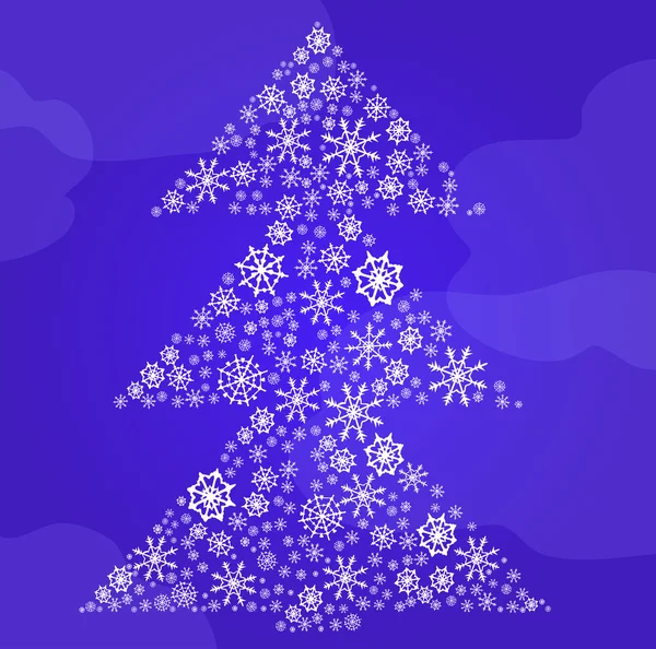 Illustrazione vettoriale di abete fatto di fiocchi di neve sullo sfondo del cielo — Vettoriale Stock
