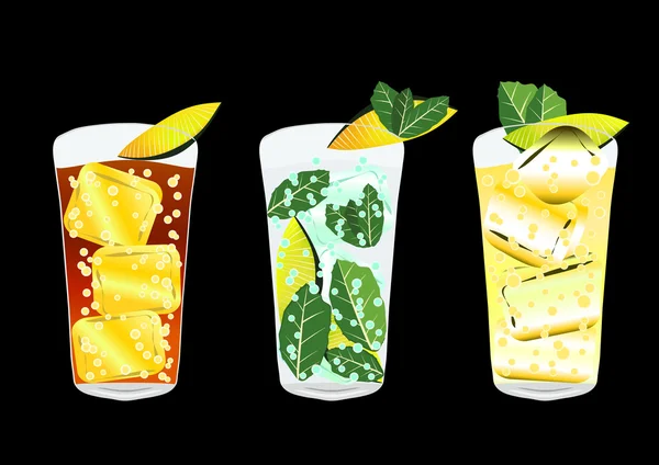 Collection of alcoholic cocktails on a black background — 图库矢量图片