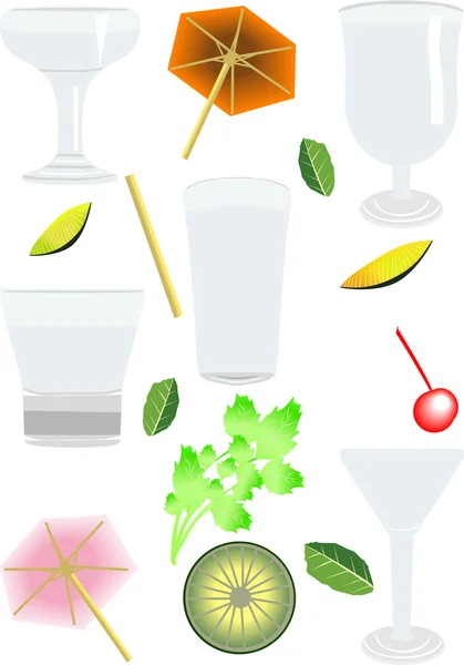 Collection d'objets nécessaires pour les cocktails — Image vectorielle