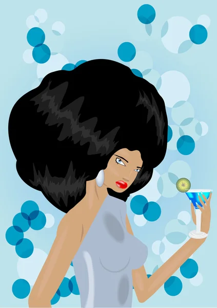 Ung kvinna håller martini. vektor illustration — Stock vektor