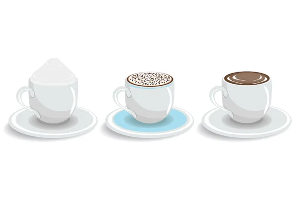 Tres tazas de café expreso, capuchino y café con crema — Archivo Imágenes Vectoriales