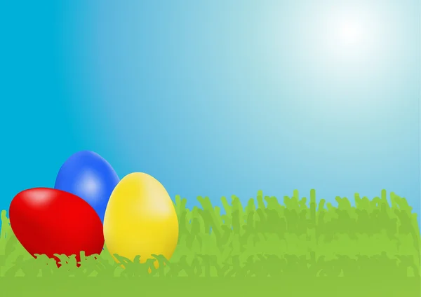 Tre uova di Pasqua sui prati — Vettoriale Stock