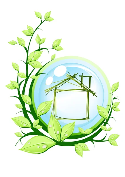 Casa verde em bola azul com planta — Vetor de Stock