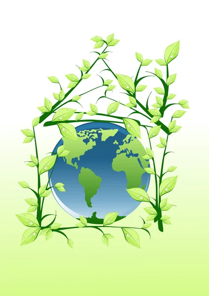Planet into green house — Stock Vector