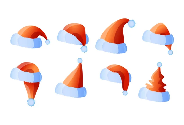 Set of eight caps of Santa-Claus — Stock Vector