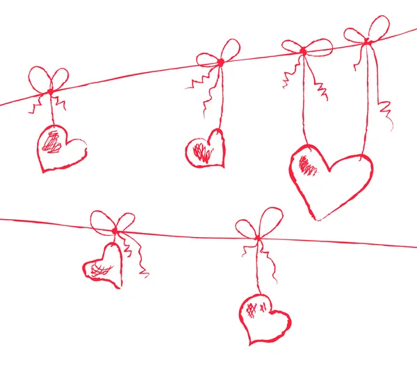 Hjärtan som hänger på strängar — Stock vektor
