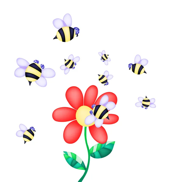 Flor e abelhas — Vetor de Stock