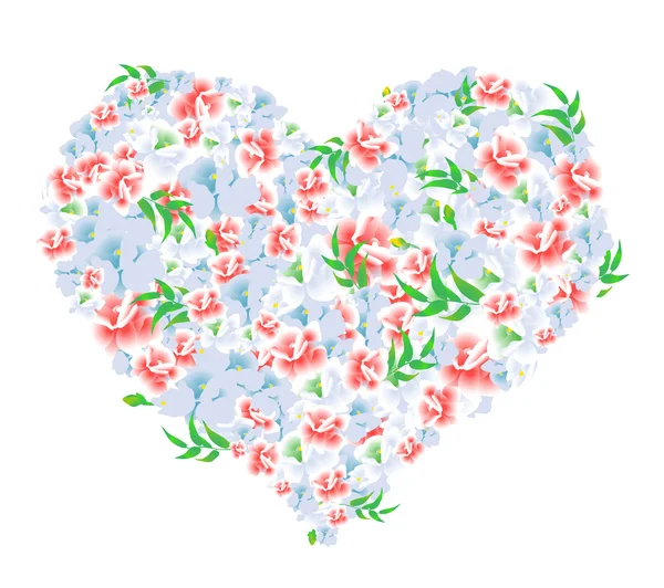 Coeur de fleurs rouges et bleues — Image vectorielle