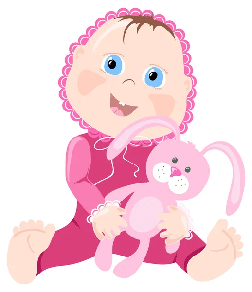 Ребенок в розовой одежде с кроликом — стоковый вектор