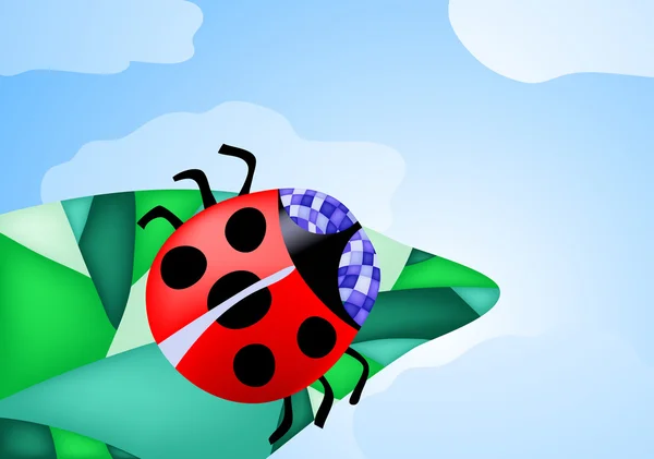 Yaprak üzerinde sürünen uğur böceği — Stok Vektör