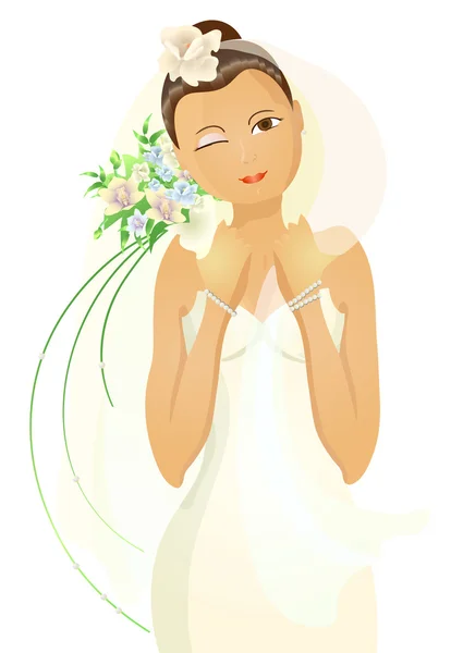 Hermosa novia con flores guiño — Archivo Imágenes Vectoriales